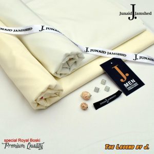 J. Junaid Jamshed Micro Fiber Boski Fabric in Pearl White and Boski Cream – 4 Meter
