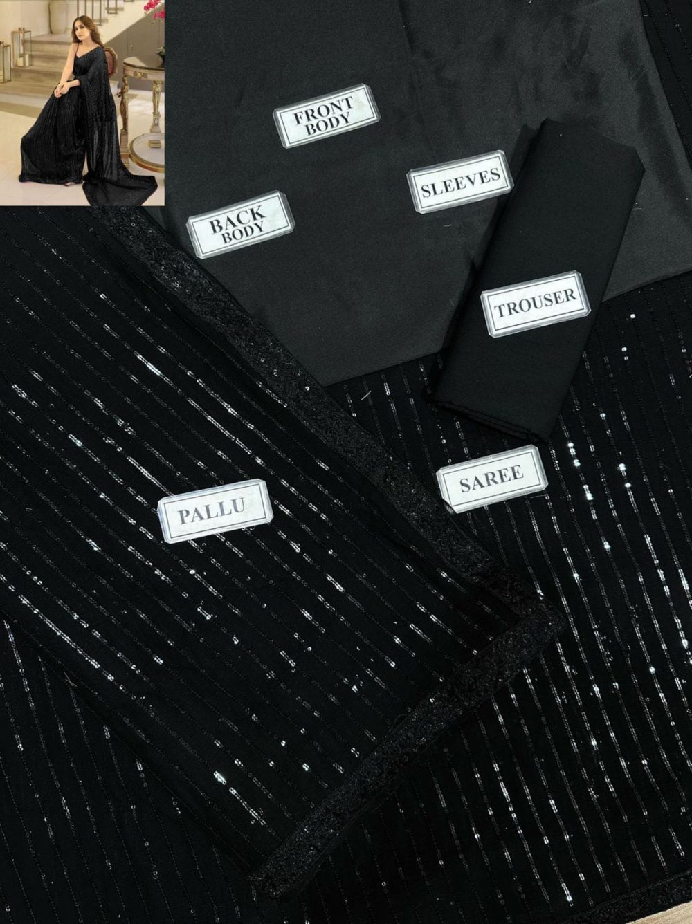 Aiza Black Semi-Pure Chiffon Embroidered Saree - Image 3