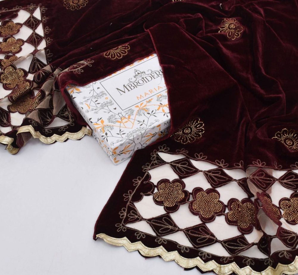 Wedding velvet shawl with stone work and embroidery