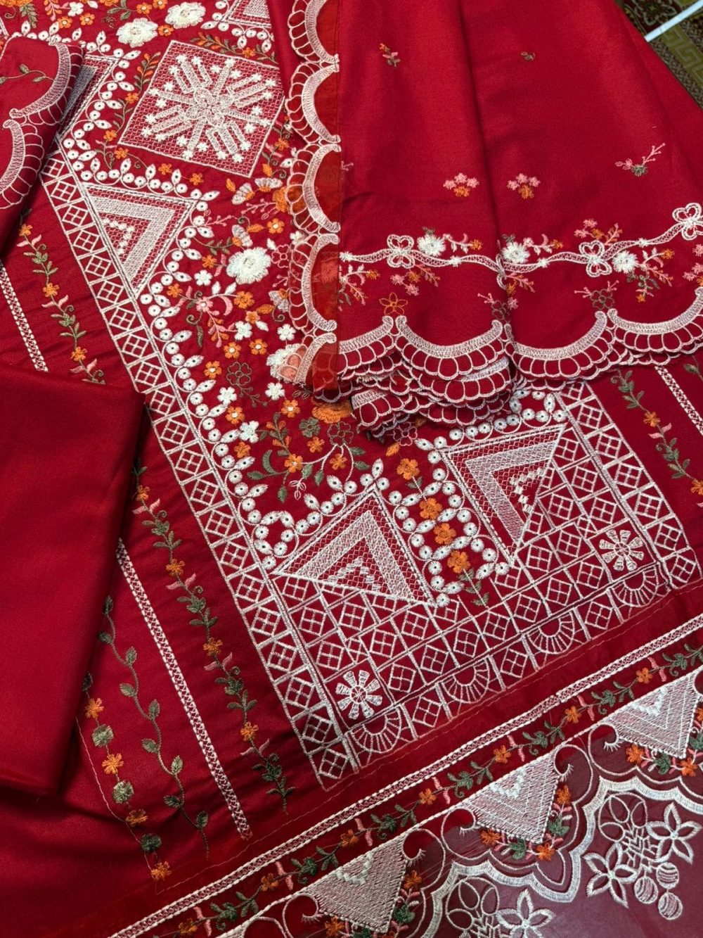 BIN ILYAAS – 3pc Dhanak Winter Suit with Embroidery & Cutwork Shawl - Image 5