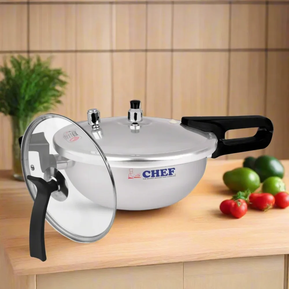CHEF Pressure Cooker Karahi with Glass Lid 3-in-1 - Image 3